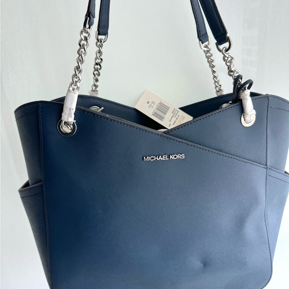 Michael Kors Blue Shoulder Bag with Silver Accents